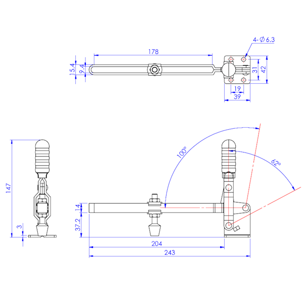 Dociskacz pionowy 180 kg - STAL CYNKOWANA