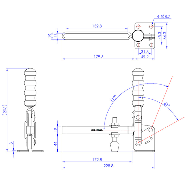 Dociskacz pionowy 110 kg - STAL CYNKOWANA