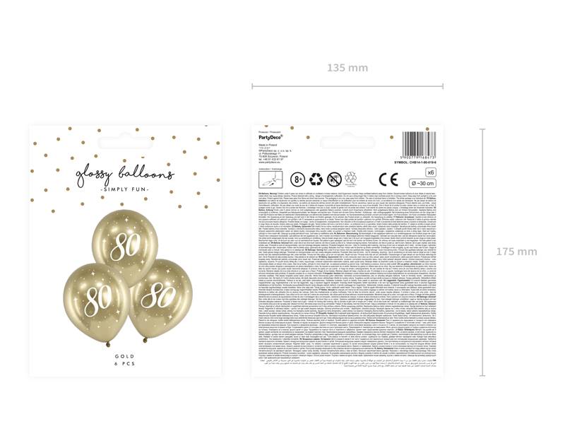 Balony z nadrukiem Glossy "80" 6szt CHB14-1-80-019-6