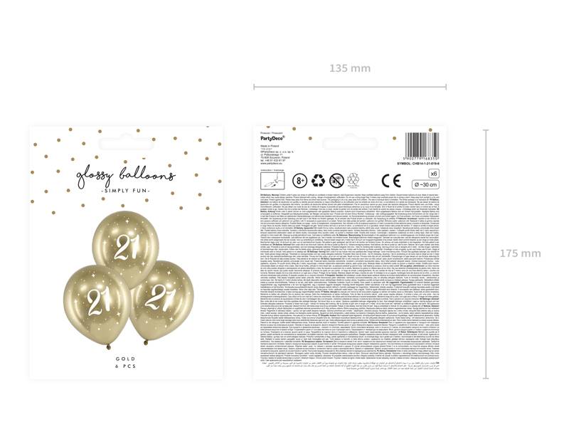 Balony z nadrukiem Glossy "21" 6szt CHB14-1-21-019-6