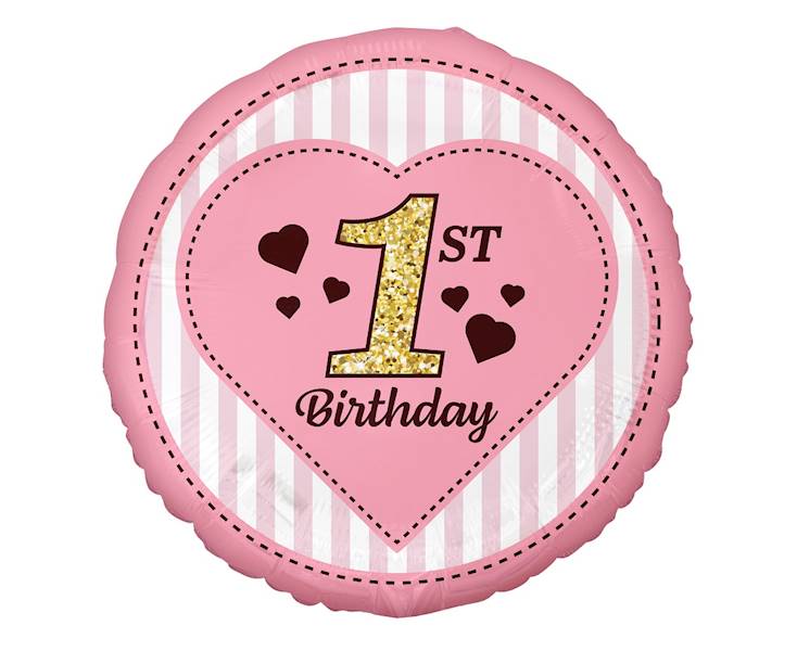 Balon foliowy okrągły 1st Birthday różowy 18''