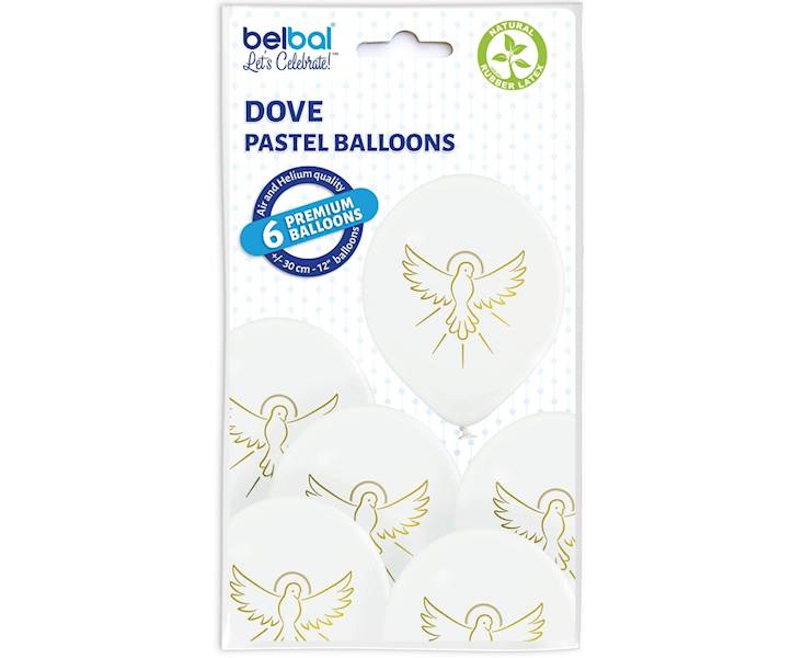 Balony lateksowe z nadrukiem gołębie- I Komunia 6szt 