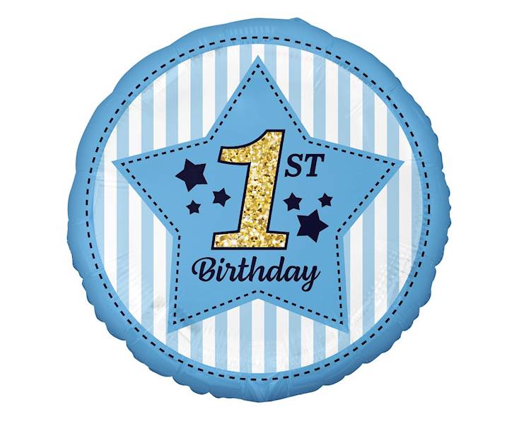Balon foliowy okrągły 1st Birthday niebieski 18''