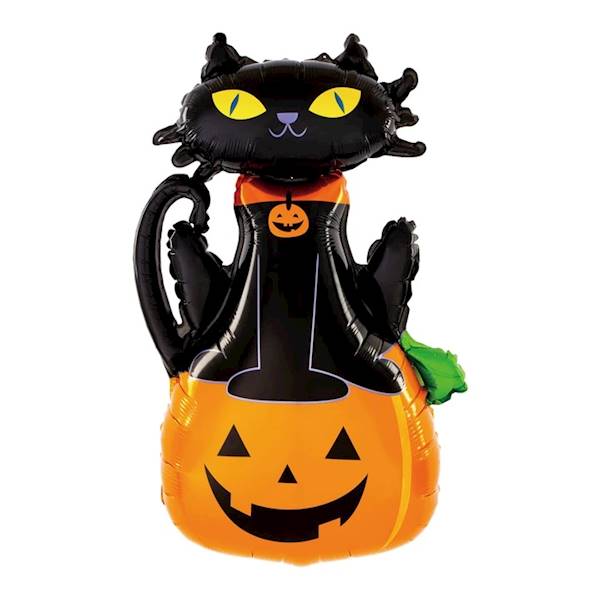 Balon foliowy Czarny kot na dyni Halloween 460445