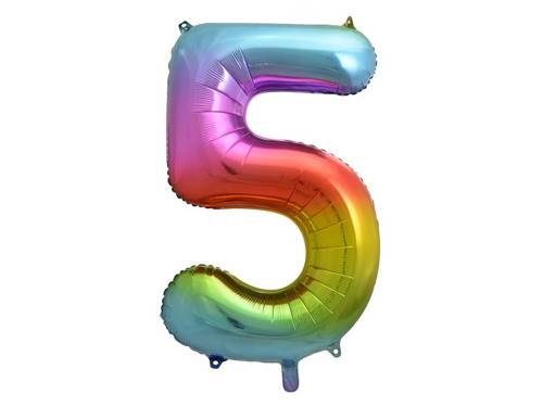 BALON FOLIOWY CYFRA 5 TĘCZOWA 85CM GODAN 