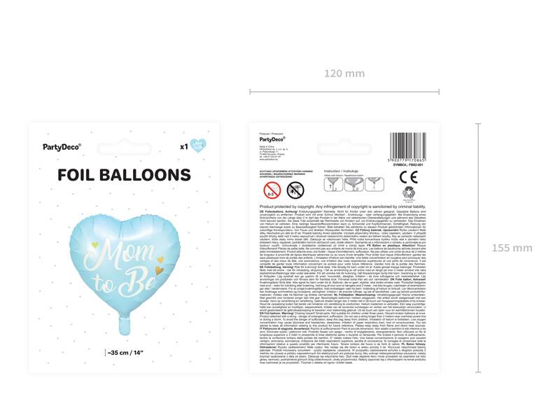 Balon foliowy niebieski serce Mom to Be 35cm FB92-001
