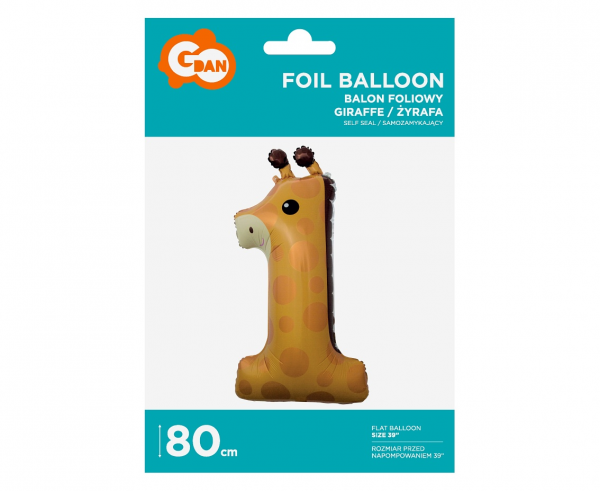 Balon foliowy cyfra 1 Żyrafa 80cm Godan