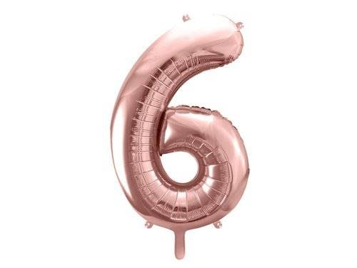 BALON FOLIOWY CYFRA 6 ZŁOTY RÓŻ PARY DECO 