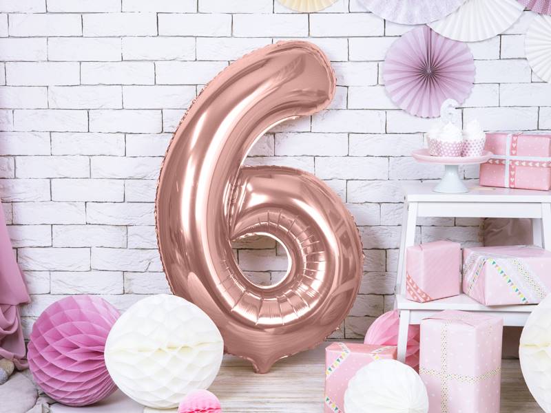 BALON FOLIOWY CYFRA 6 ZŁOTY RÓŻ PARY DECO 