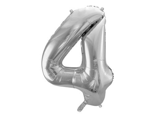 BALON FOLIOWY CYFRA 4 SREBRNA PARTY DECO FB1M-4-018 