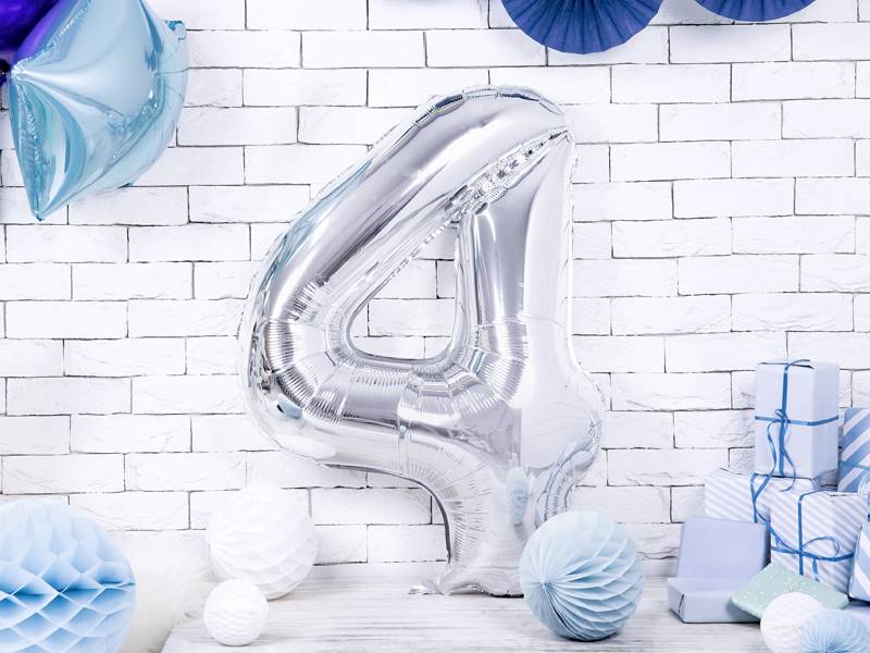 BALON FOLIOWY CYFRA 4 SREBRNA PARTY DECO FB1M-4-018 