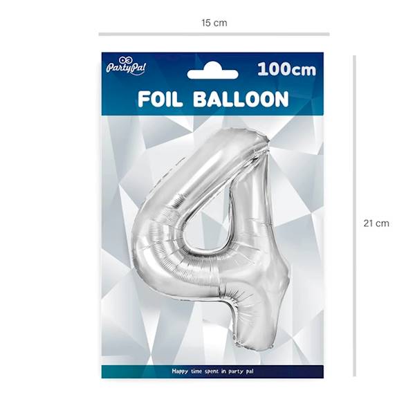 Balon foliowy cyfra 4 srebrna 100cm 450006