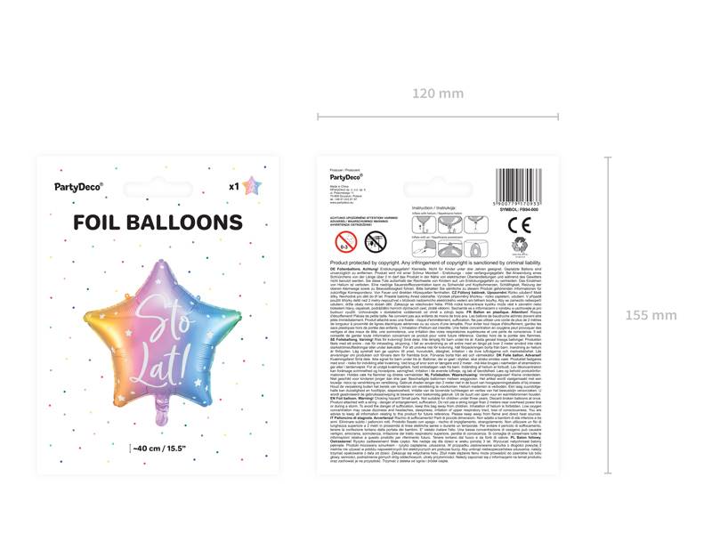 Balon foliowy gwiazdka Sto lat! tęczowa FB94-000