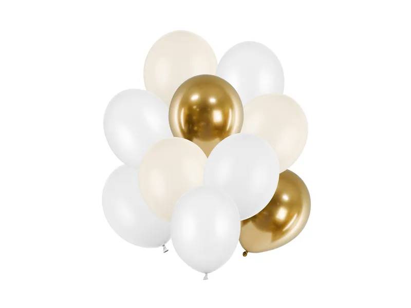 Balony lateksowe 10szt zestaw PD biały, beżowy złoty chrom ZBL3