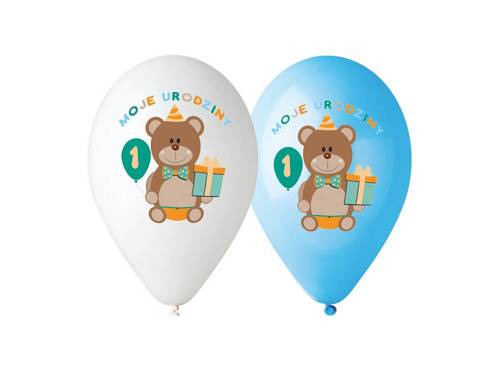 Balon z nadrukiem Moje 1 urodziny niebieskie i białe 5szt GD-M1UCK