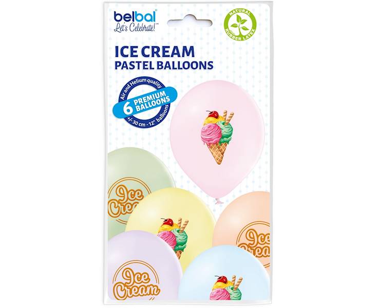 Balony z nadrukiem lody ice cream 6szt Belbal 