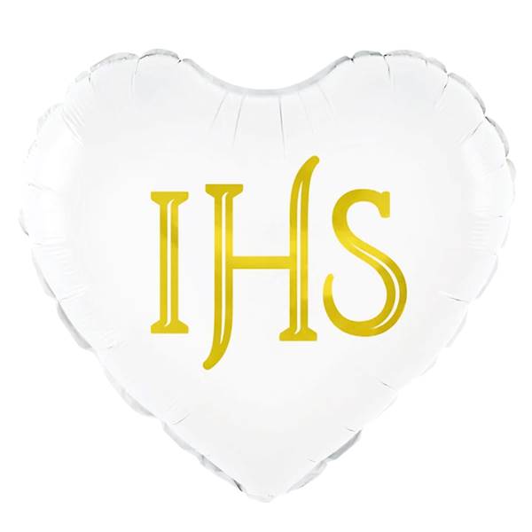 Balon foliowy serce biały Komunia IHS 45cm 127575