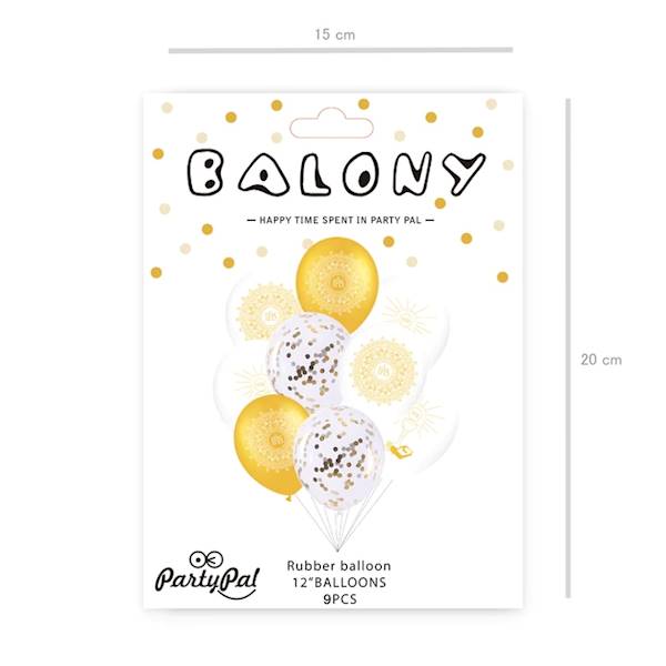 Balony lateksowe 12' Komunia biało złote 9 szt 400506