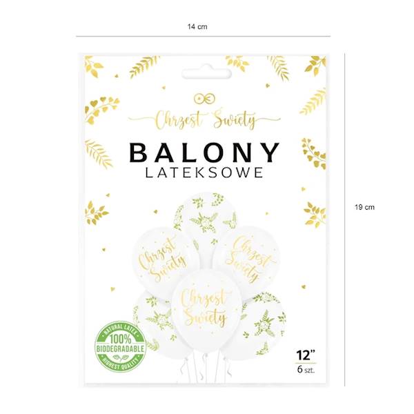 Balony lateksowe 12' Chrzest Święty białe i liście 6 szt 127759
