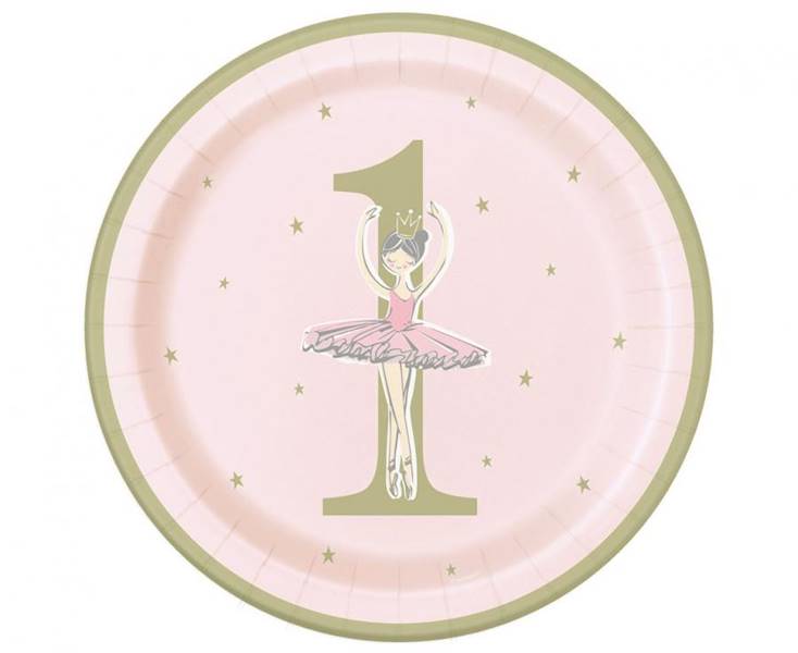 Talerzyki papierowe Ballerina 1st urodziny Roczek 21,9 cm 