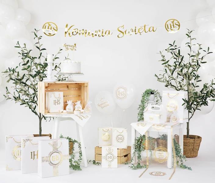 Girlanda baner Komunia Święta napis złoty 150cm 127483