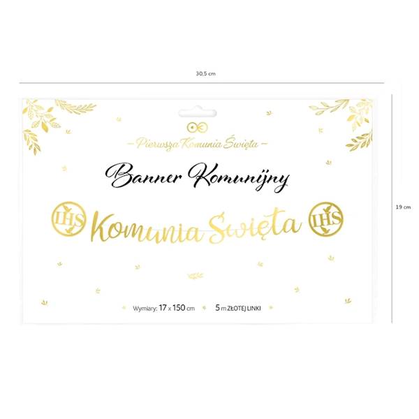 Girlanda baner Komunia Święta napis złoty 150cm 127483