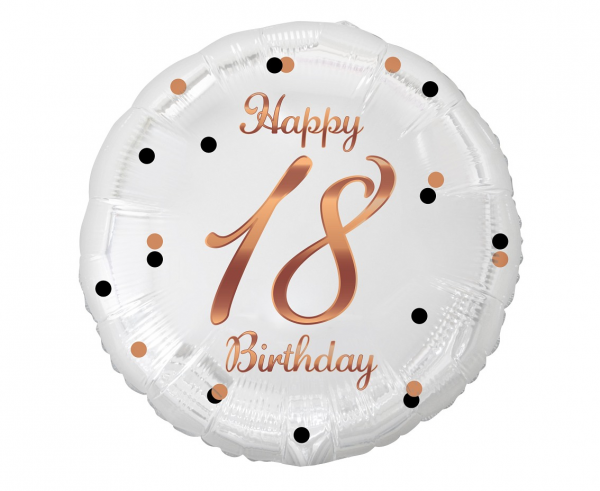 Balon foliowy okrągły 18 Birthday biały 