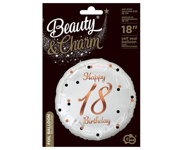 Balon foliowy okrągły 18 Birthday biały 