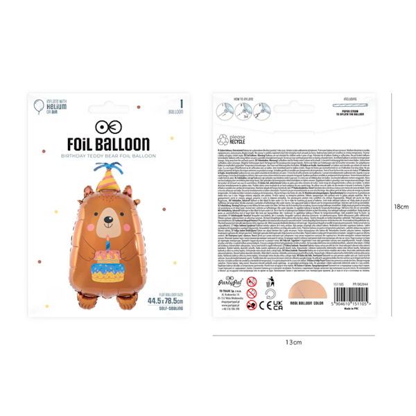 Balon foliowy miś z tortem 44x78cm 151105 
