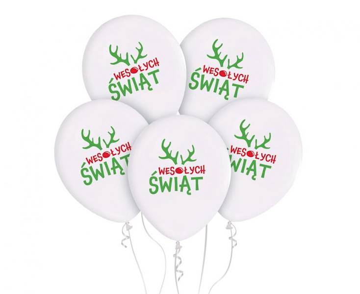 Balony lateksowe Wesołych Świąt rogi Renifera 5szt