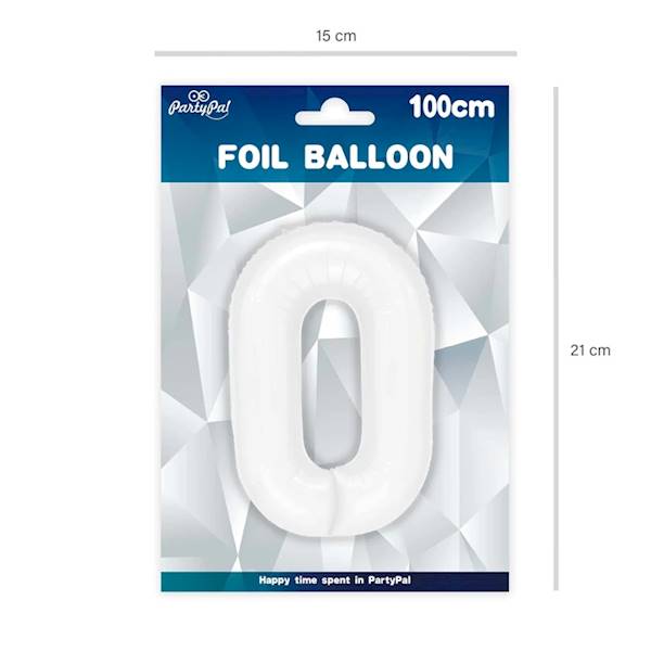 Balon foliowy cyfra 0 biała 100cm 128633