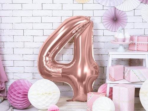 BALON FOLIOWY CYFRA 4 ZŁOTY RÓŻ PARTY DECO FB1M-4-019R 