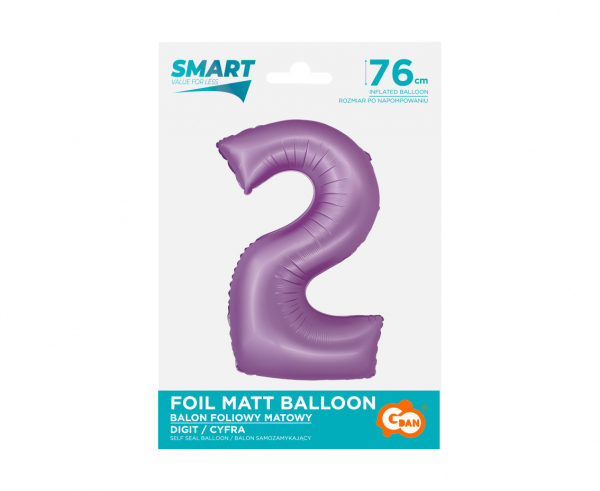 Balon foliowy cyfra 2 76cm fioletowa lawendowa CH-SLW2