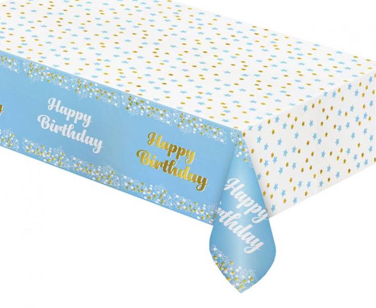 Obrus foliowy niebieski Happy Birthday 137x183cm