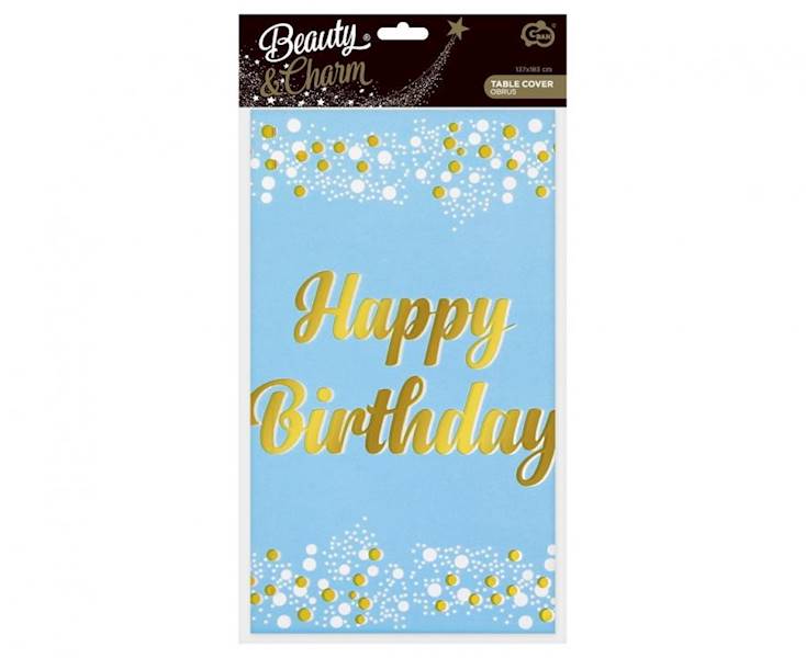 Obrus foliowy niebieski Happy Birthday 137x183cm