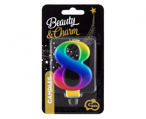 Świeczka cyfra 8 Galaxy tęczowa 8cm 
