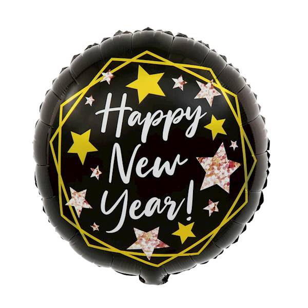 BALON FOLIOWY OKRĄGŁY Happy New Year czarny 45cm 460522
