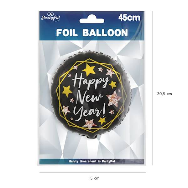 BALON FOLIOWY OKRĄGŁY Happy New Year czarny 45cm 460522