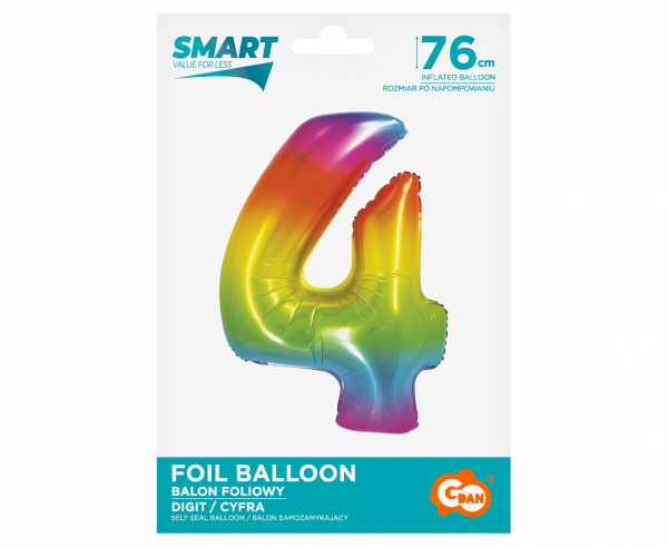 Balon foliowy cyfra 4 tęczowa 76cm CH-STC4