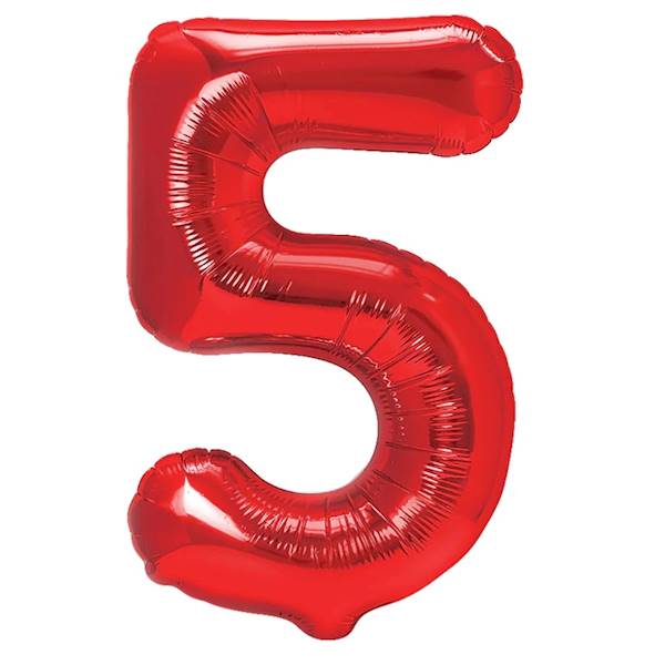 Balon foliowy cyfra 5 czerwona 100cm 450296