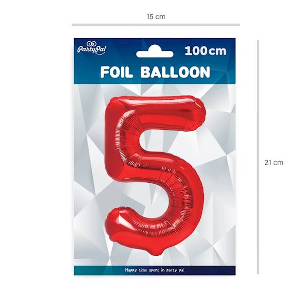 Balon foliowy cyfra 5 czerwona 100cm 450296