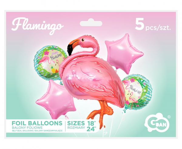 Balon foliowy zestaw flaming + 4 balony