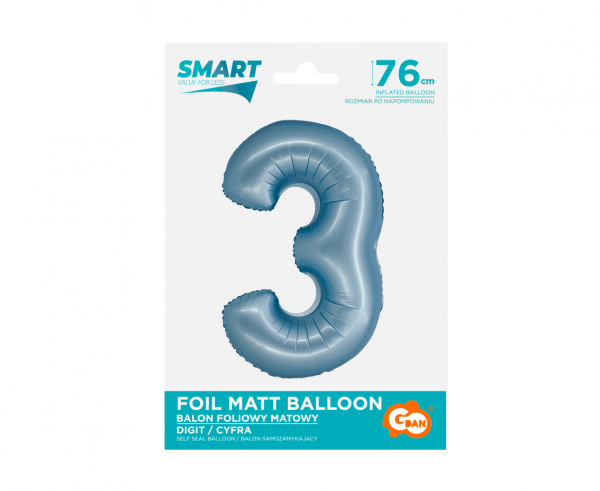 Balon foliowy cyfra 3 76cm niebieska matowa CH-SJN3