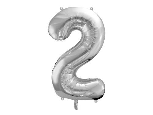 BALON FOLIOWY CYFRA 2 SREBRNA PARTY DECO FB1M-2-018 