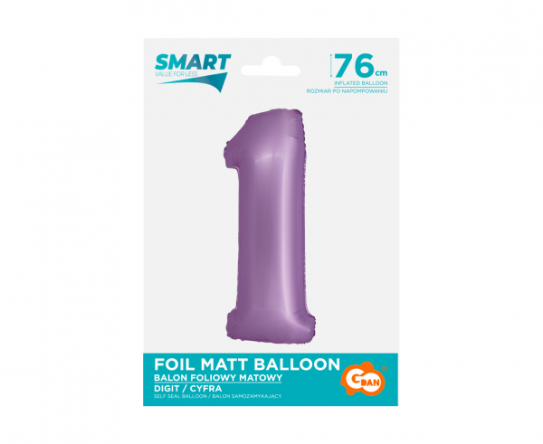 Balon foliowy cyfra 1 76cm fioletowa lawendowa CH-SLW1