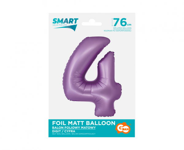 Balon foliowy cyfra 4 76cm fioletowa lawendowa CH-SLW4