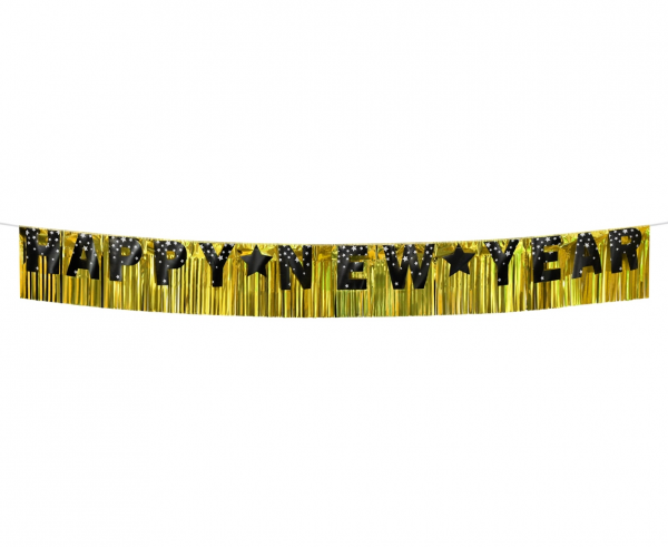 Girlanda złota frędzle- kurtyna z napisem Happy New Year 180x22 cm 