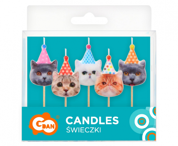 Świeczki pikery Koty w czapeczkach 5 szt 