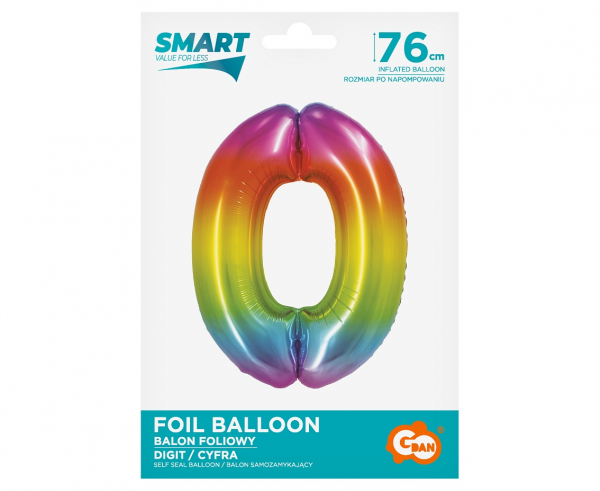 Balon foliowy cyfra 0 tęczowa 76cm CH-STC0