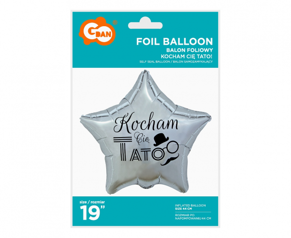 Balon foliowy gwiazdka srebrna Kocham Cię Tato 44cm